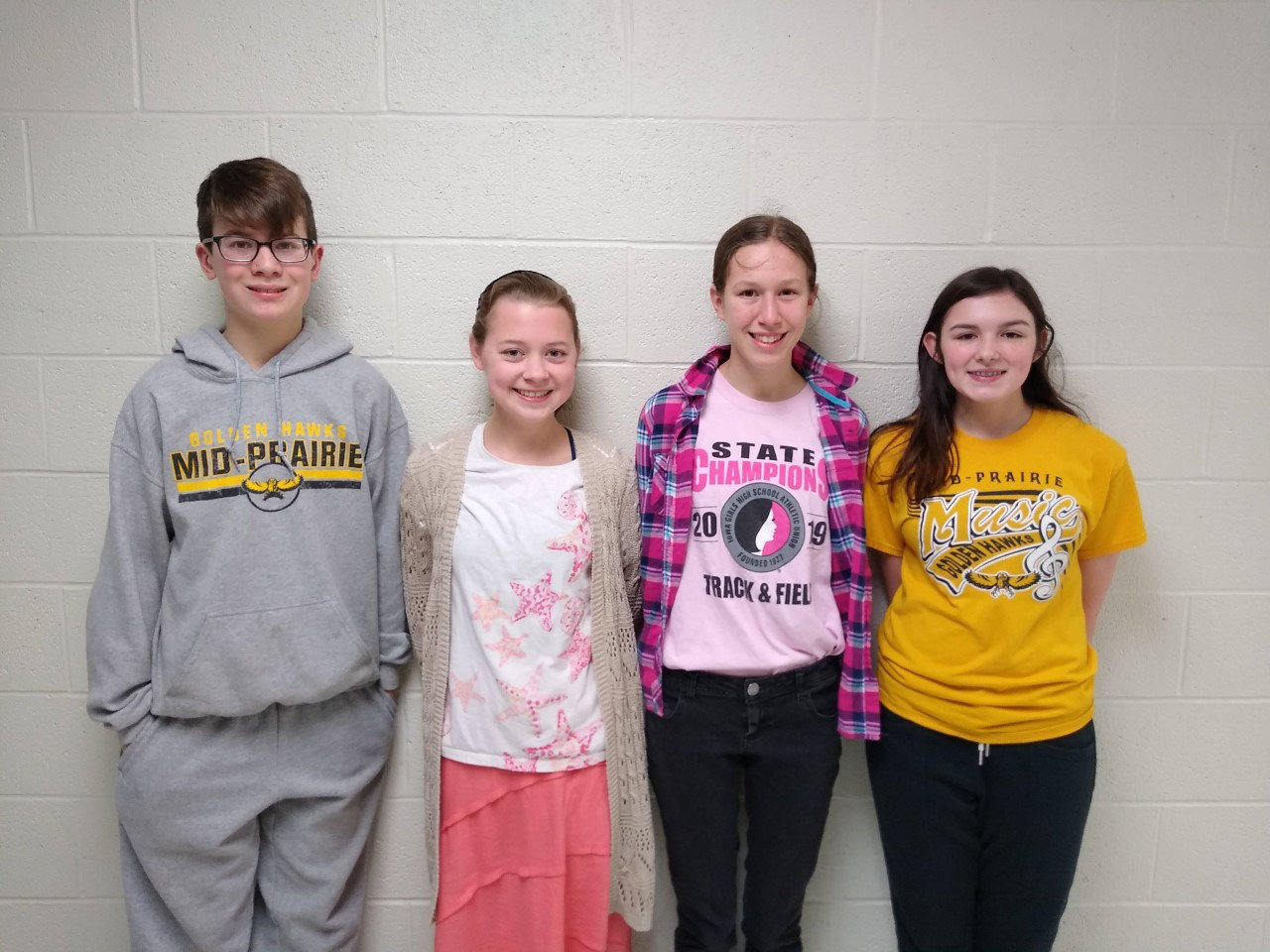 Fourth-place middle division Mid-Prairie team (from left) Joseph Hall, Phoebe Shetler, Abigail Fleming and Avery Slaubaugh.